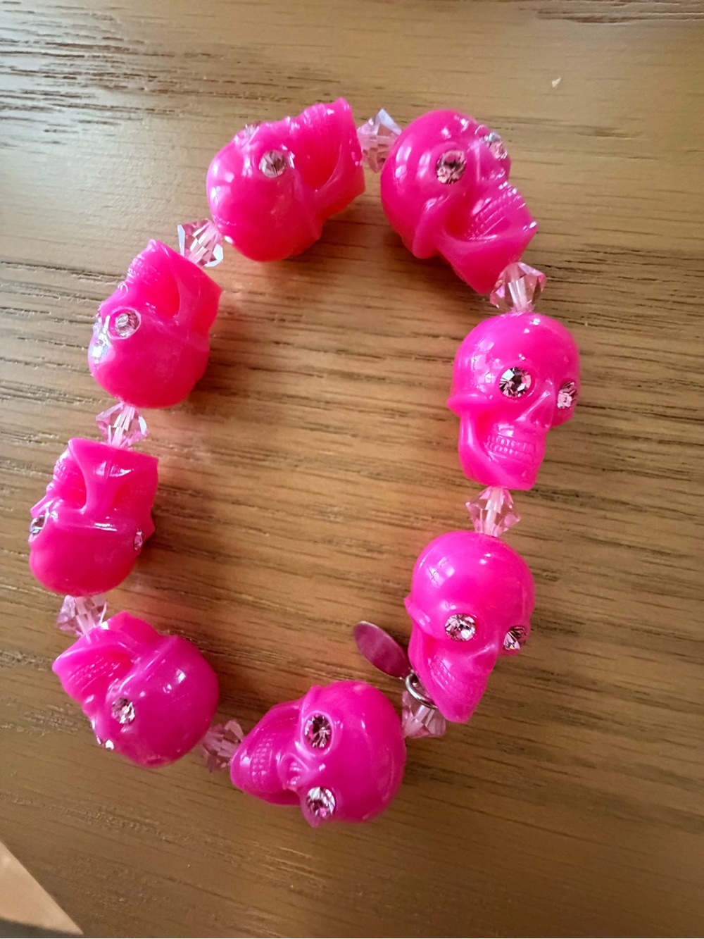 Vintage Tarina Tarantino Neon Pink Skull Stretch Bracelet